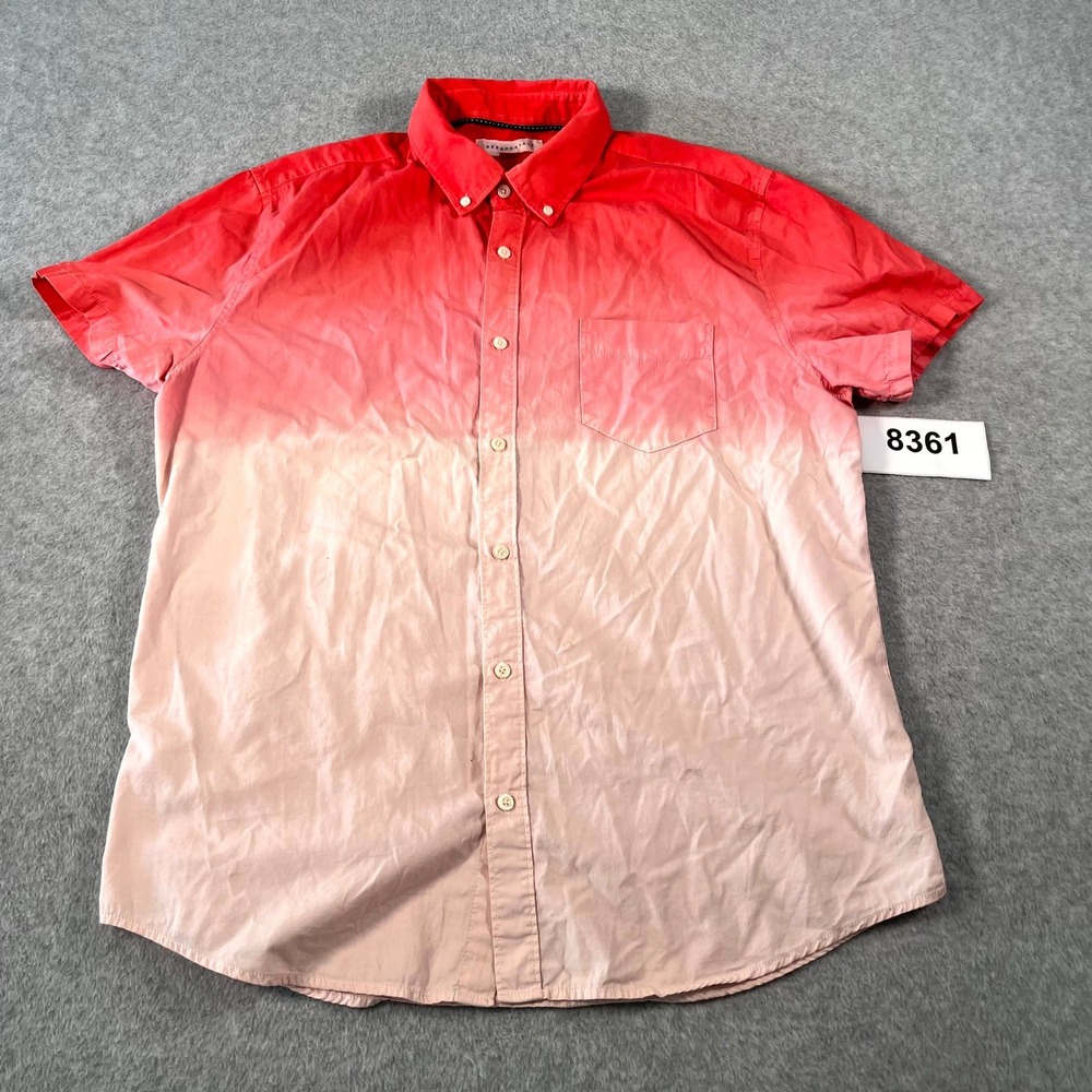 Aeropostale Shirt Mens Large Red Pink Dip Dye Gradient Cotton Collar Button Down